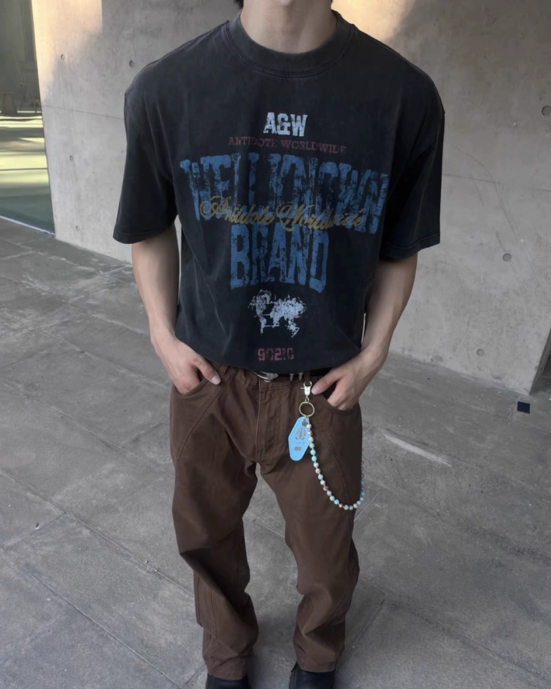 フェードレタリングウォッシュブラックTシャツ FM0115