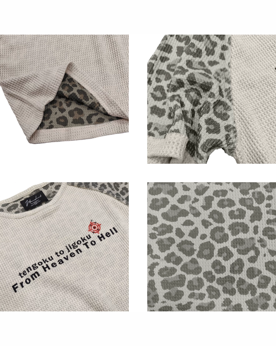 アニマルスリープワッフルデザイン短丈Tシャツ FM0122