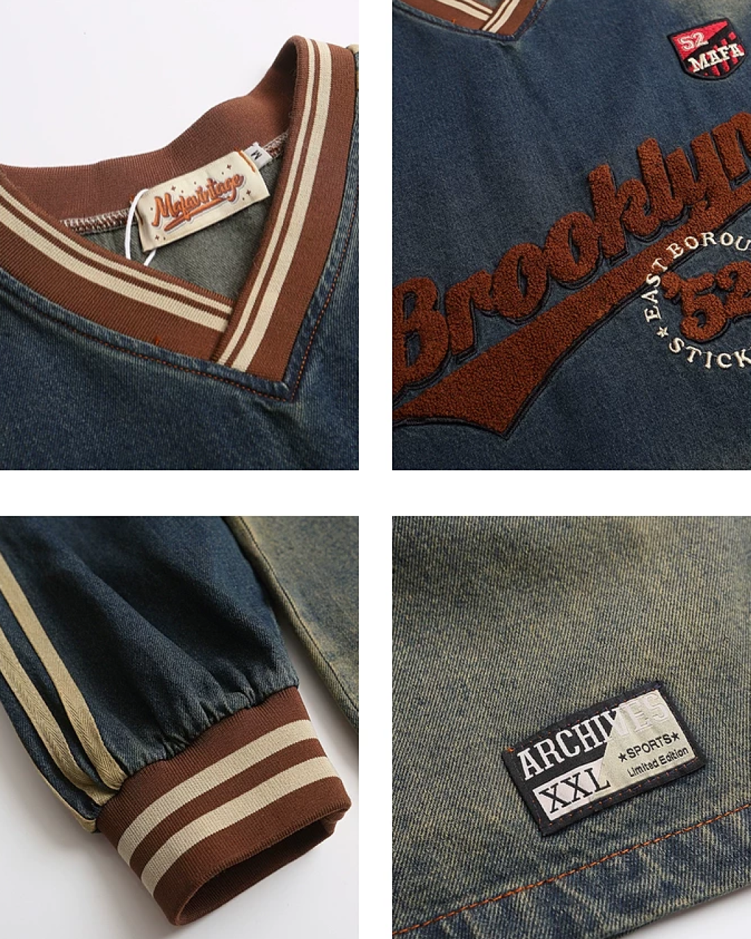 Vネックラインデニムデザインシャツ FM0159