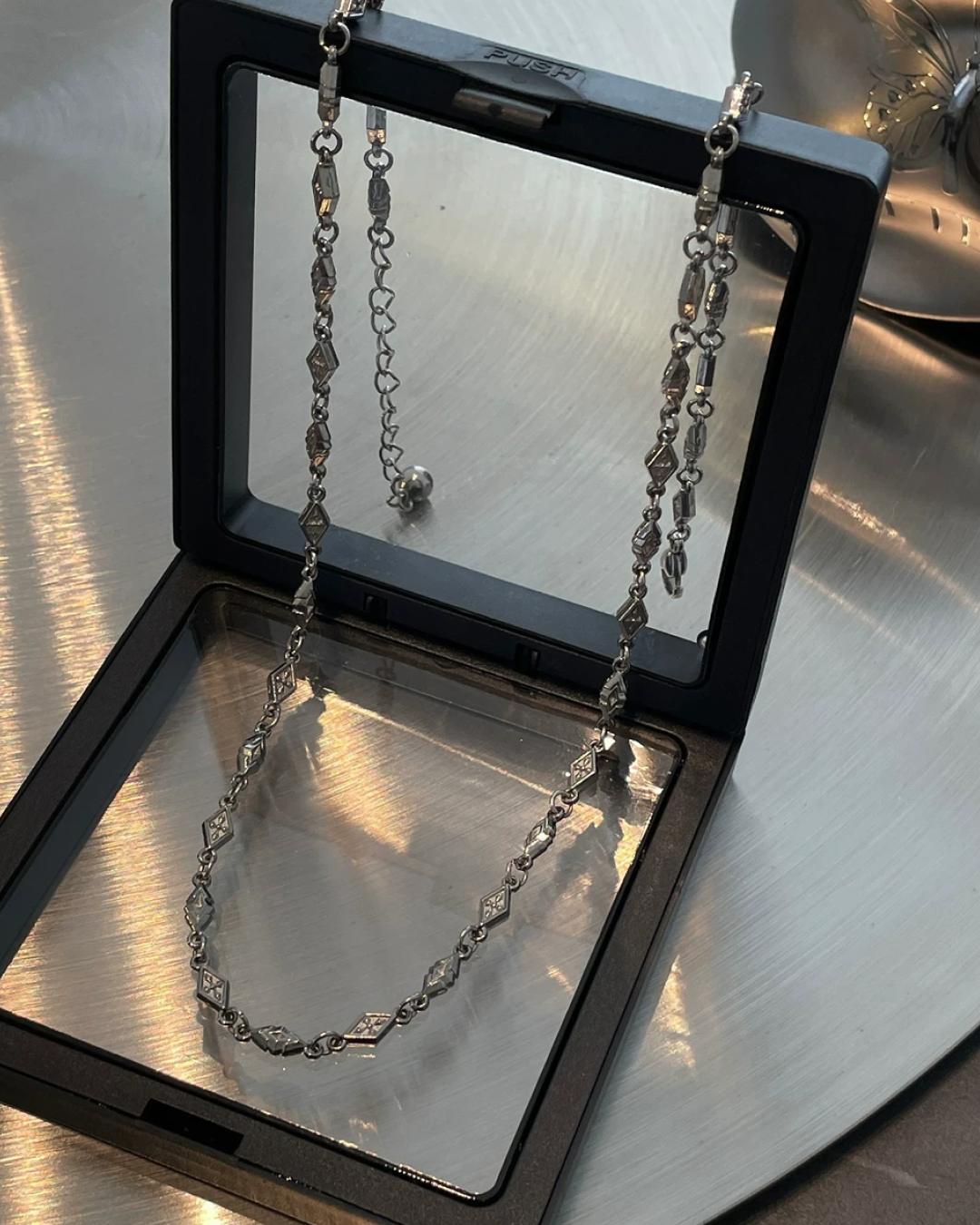 ダイアモンドシェイプシルバーネックレス L0474