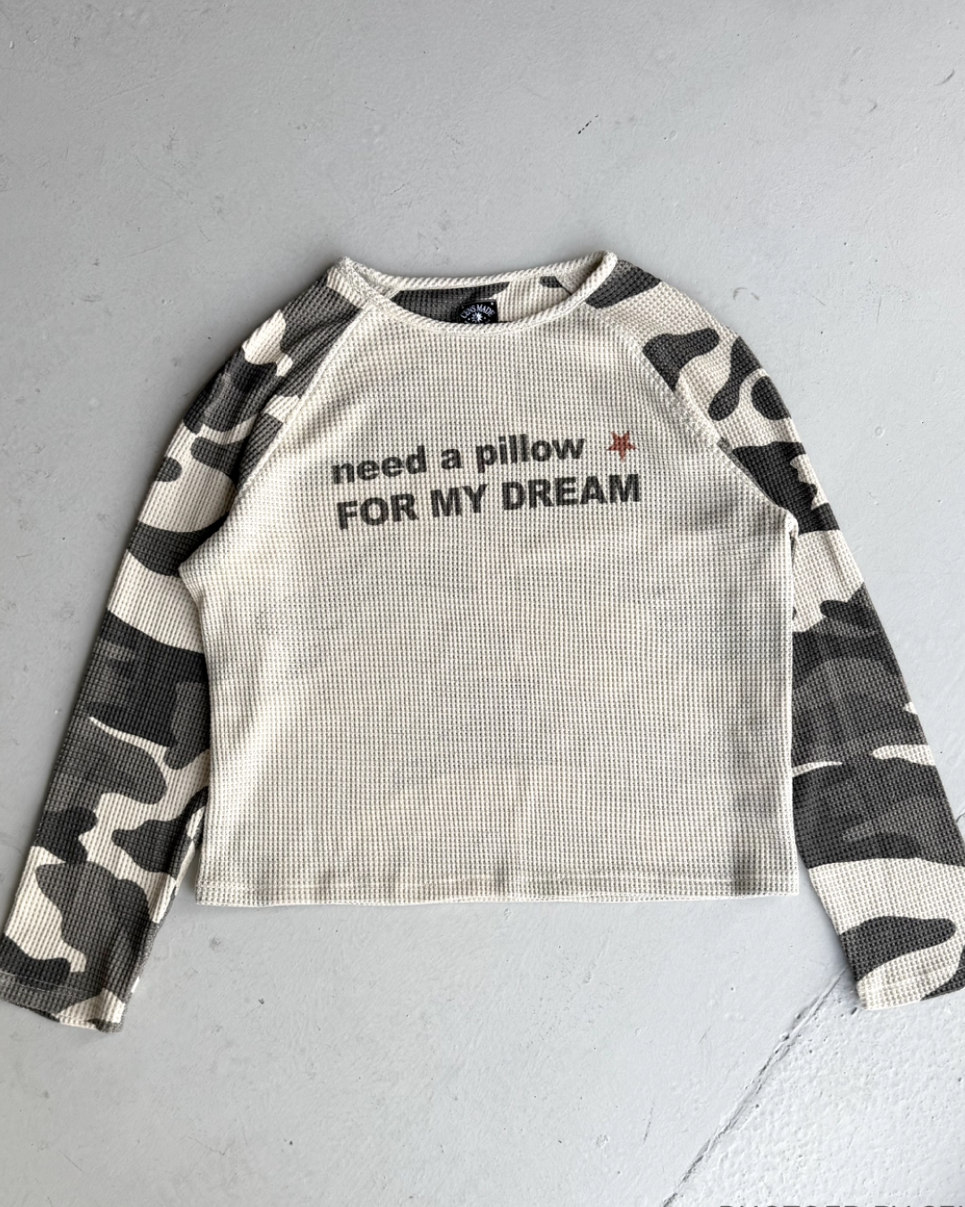 短丈ワッフル迷彩切り替えロンT　CE0001