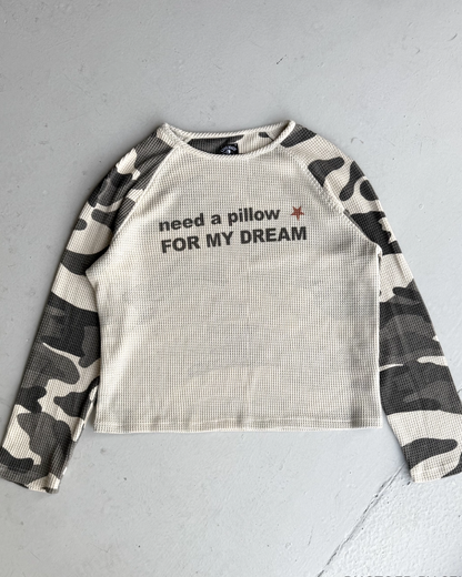 短丈ワッフル迷彩切り替えロンT　CE0001