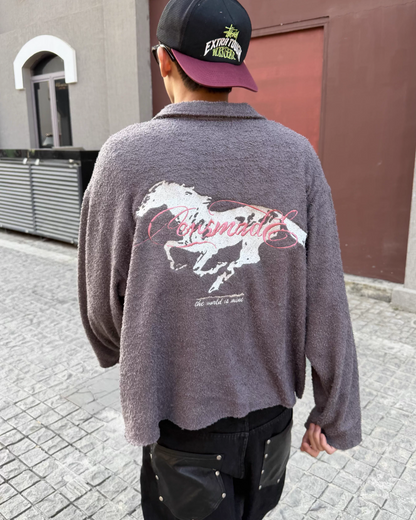 スキッパーバックプリントニット　CE0002
