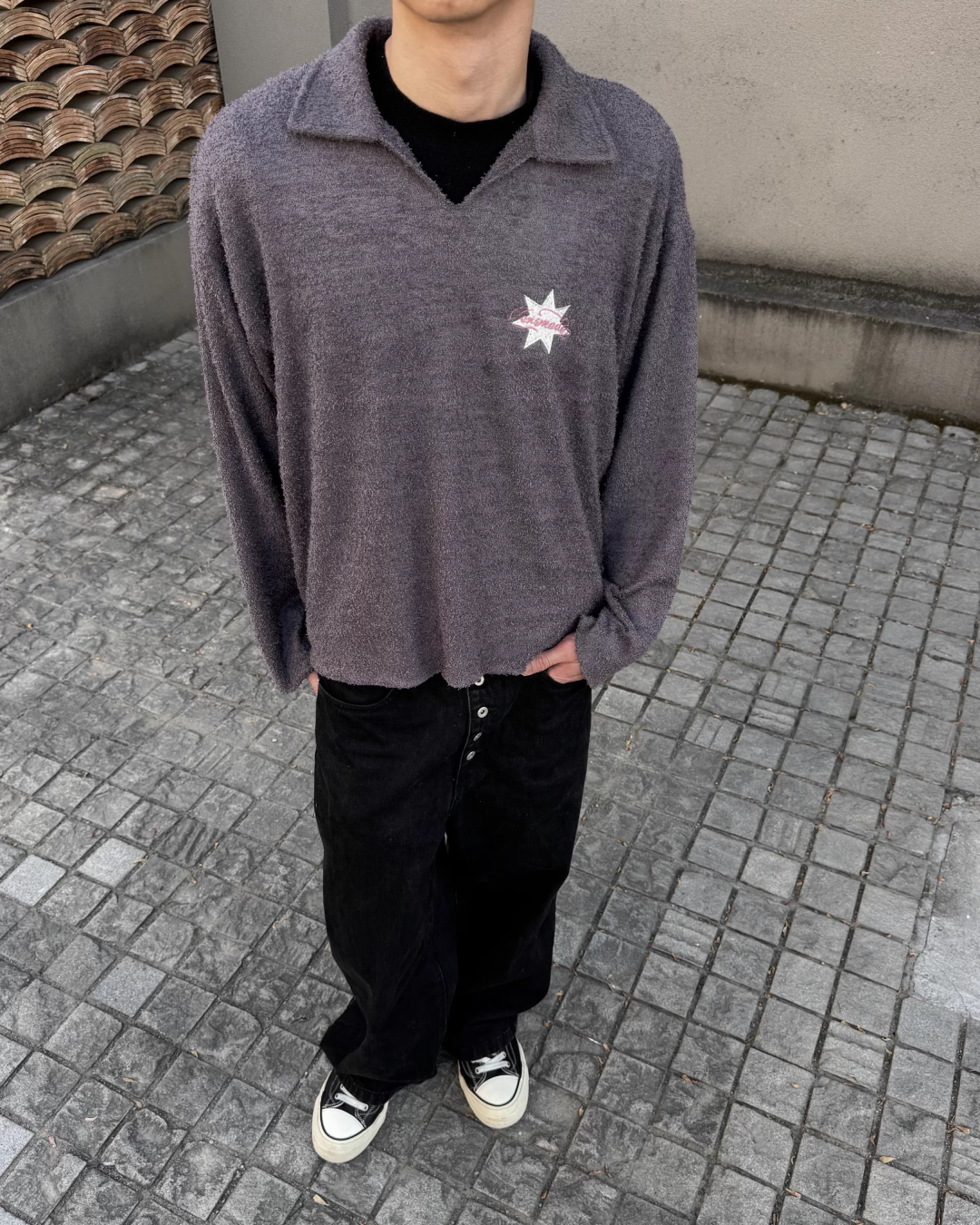 スキッパーバックプリントニット　CE0002