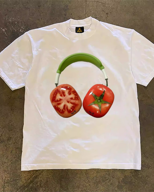 トマトヘッドフォンプリントTシャツ L0230