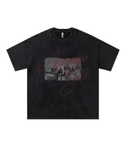 ウォッシュブラックプリントTシャツ　FM0003