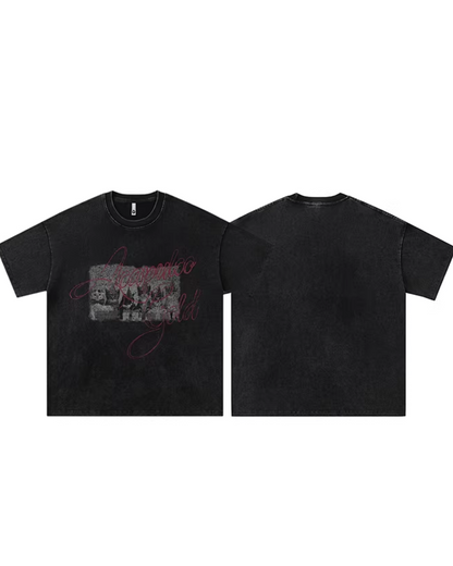 ウォッシュブラックプリントTシャツ　FM0003