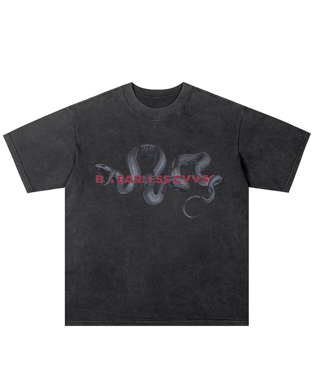 ウォッシュスネークレタリングプリントTシャツ　FM0007