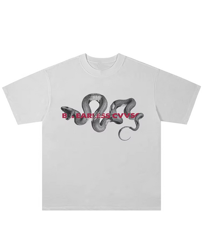 ウォッシュスネークレタリングプリントTシャツ　FM0007