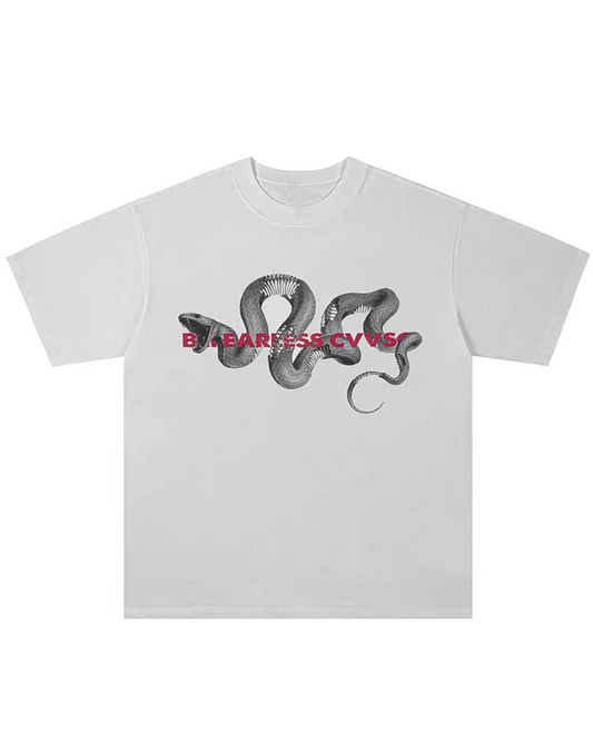 ウォッシュスネークレタリングプリントTシャツ　FM0007