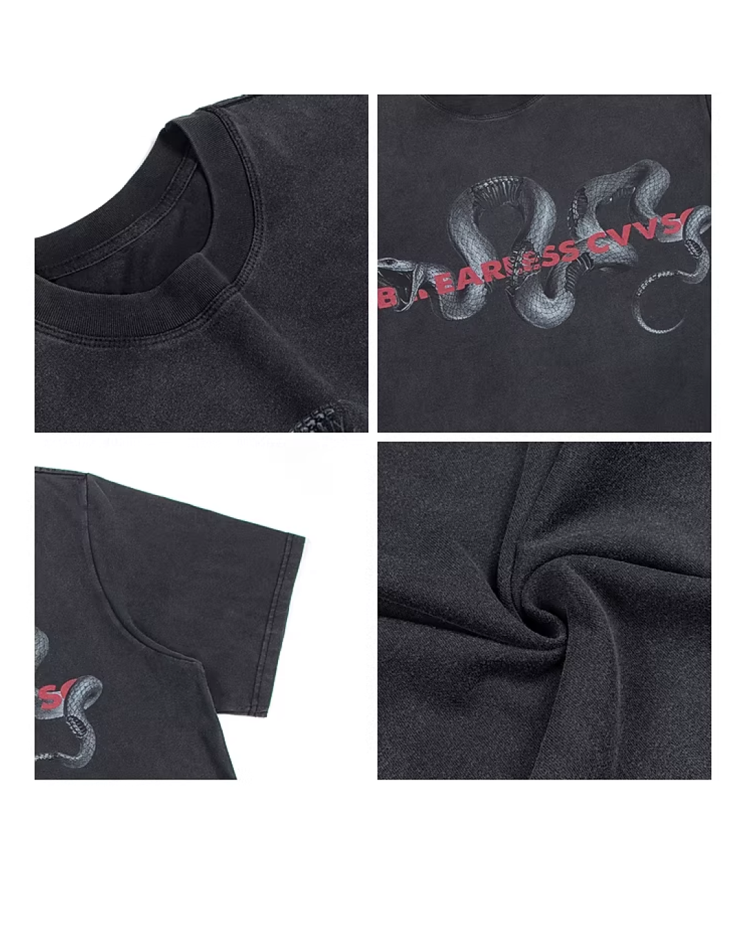 ウォッシュスネークレタリングプリントTシャツ　FM0007