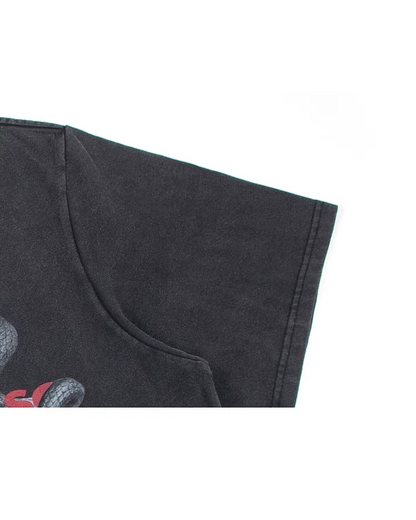 ウォッシュスネークレタリングプリントTシャツ　FM0007