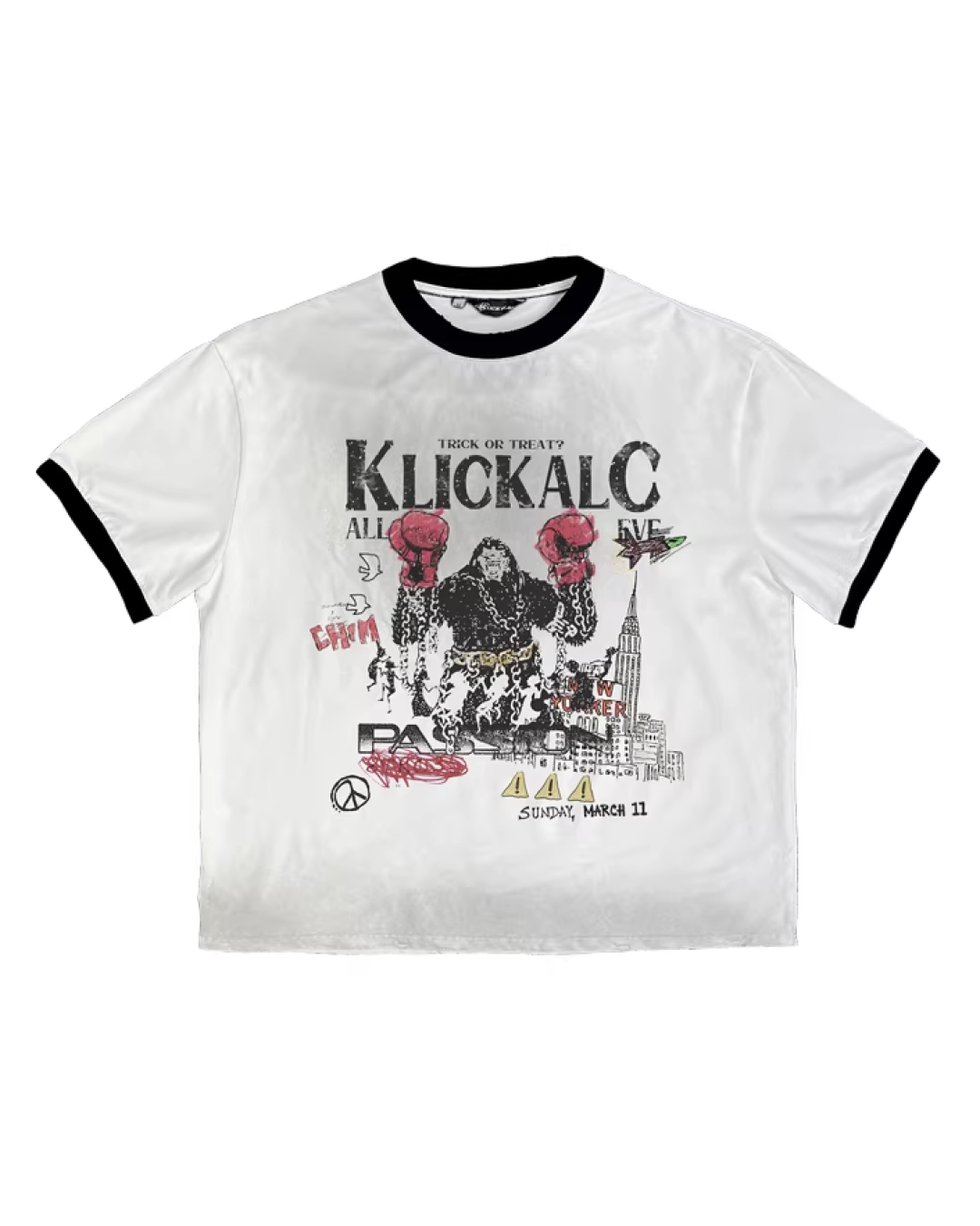 ウォッシュプリントリンガー短丈Tシャツ　FM0017
