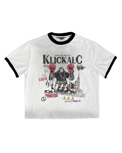 ウォッシュプリントリンガー短丈Tシャツ　FM0017