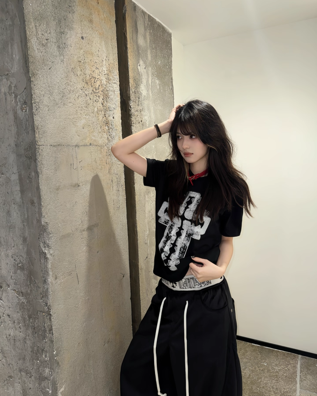 クロスレイヤーデザイン短丈Tシャツ　FM0019