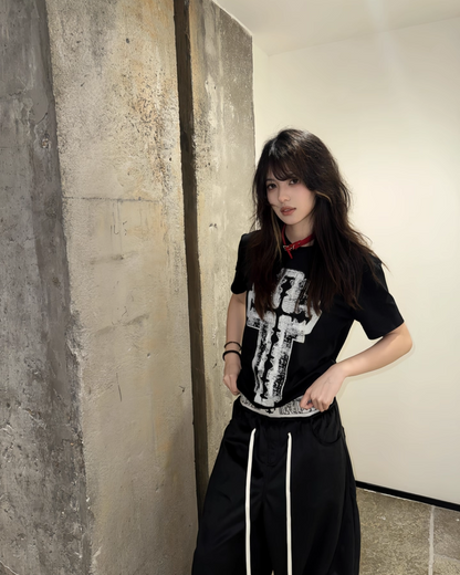 クロスレイヤーデザイン短丈Tシャツ　FM0019