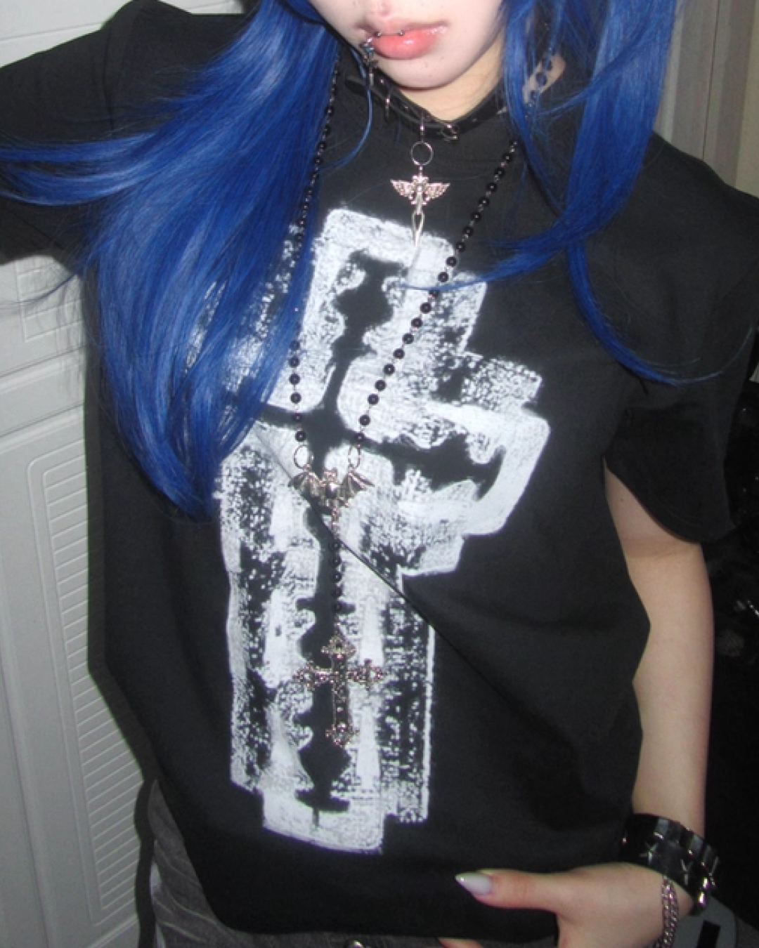 クロスレイヤーデザイン短丈Tシャツ　FM0019