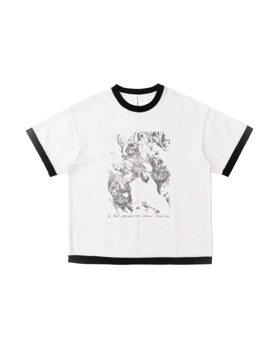 短丈リンガーモチーフデザインTシャツ　FM0055