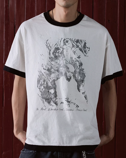 短丈リンガーモチーフデザインTシャツ　FM0055