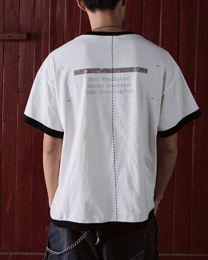 短丈リンガーモチーフデザインTシャツ　FM0055
