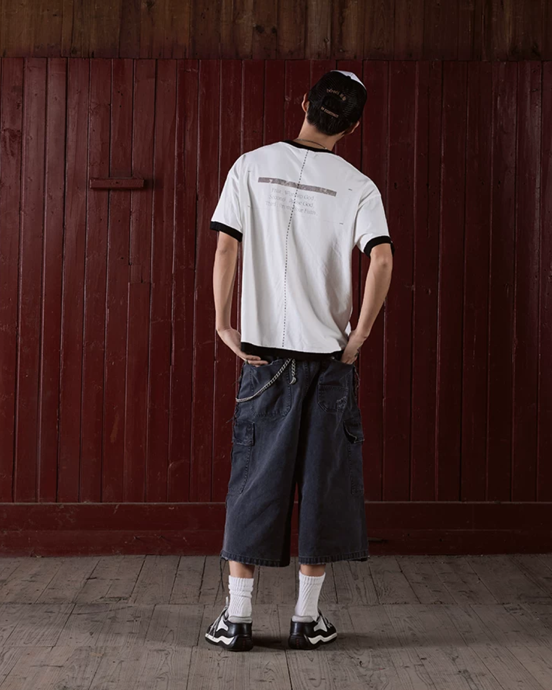 短丈リンガーモチーフデザインTシャツ　FM0055