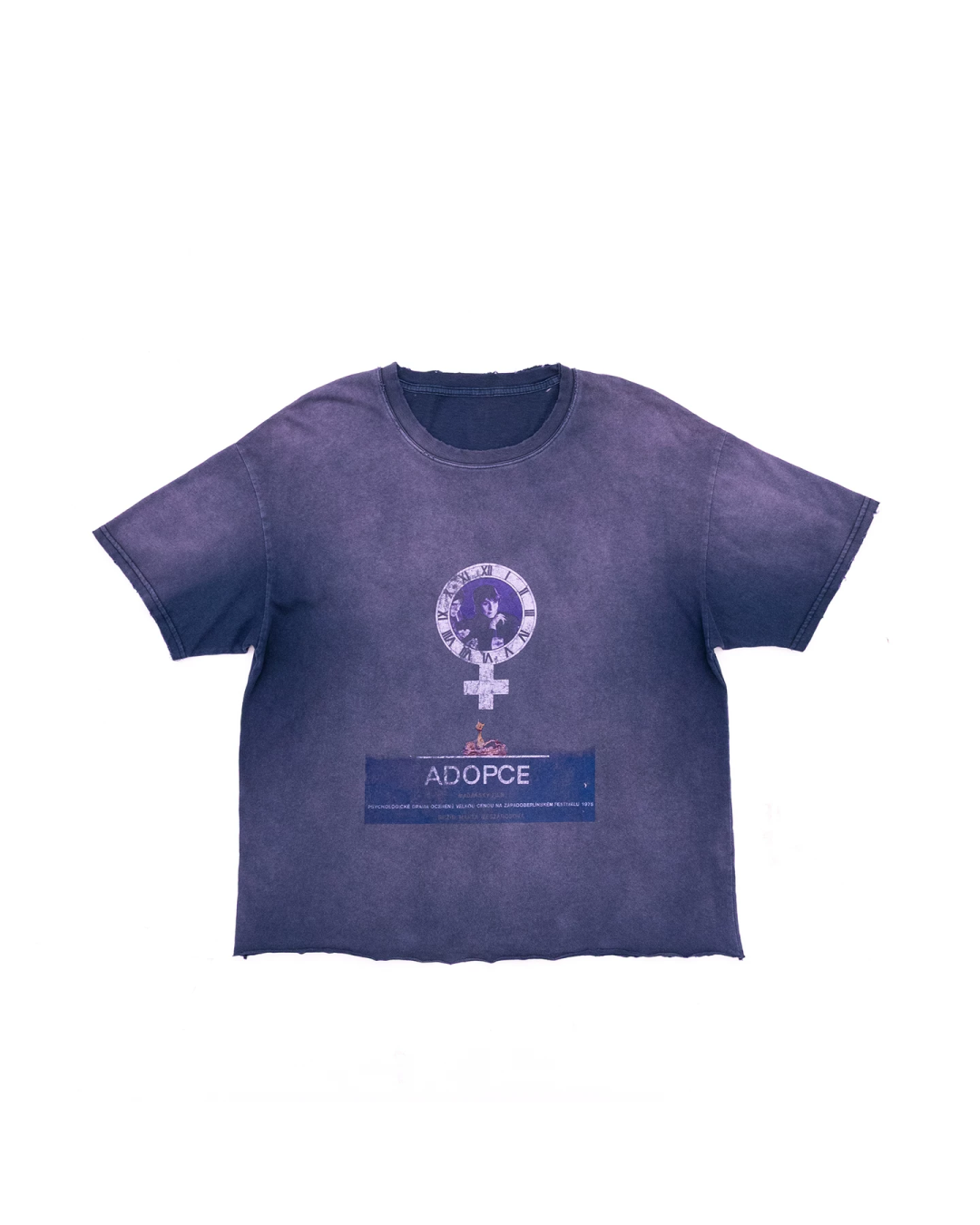 短丈パープルフェイドデザインダメージTシャツ　FM0056