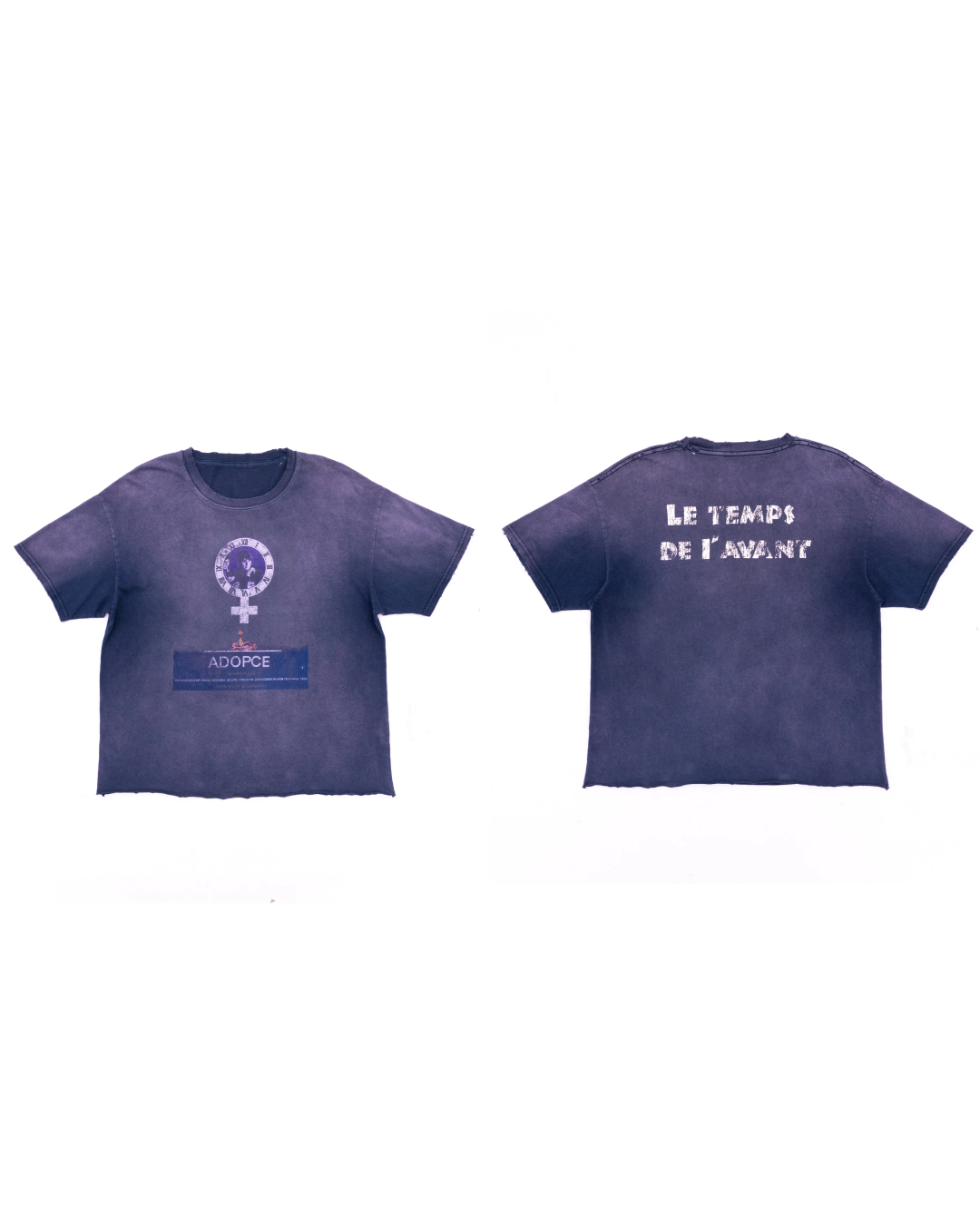 短丈パープルフェイドデザインダメージTシャツ　FM0056