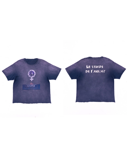 短丈パープルフェイドデザインダメージTシャツ　FM0056