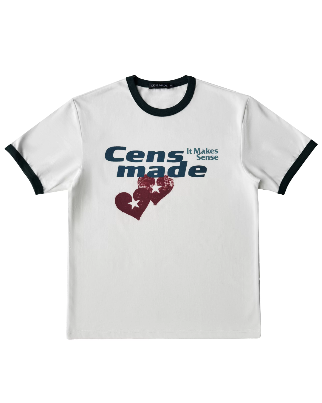 短丈リンガーハートプリントTシャツ　FM0063