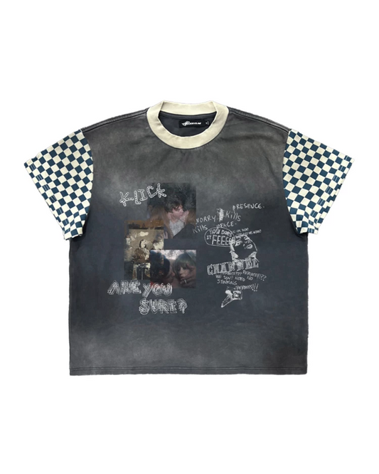 スリーブチェッカーパターン短丈Tシャツ　FM0073