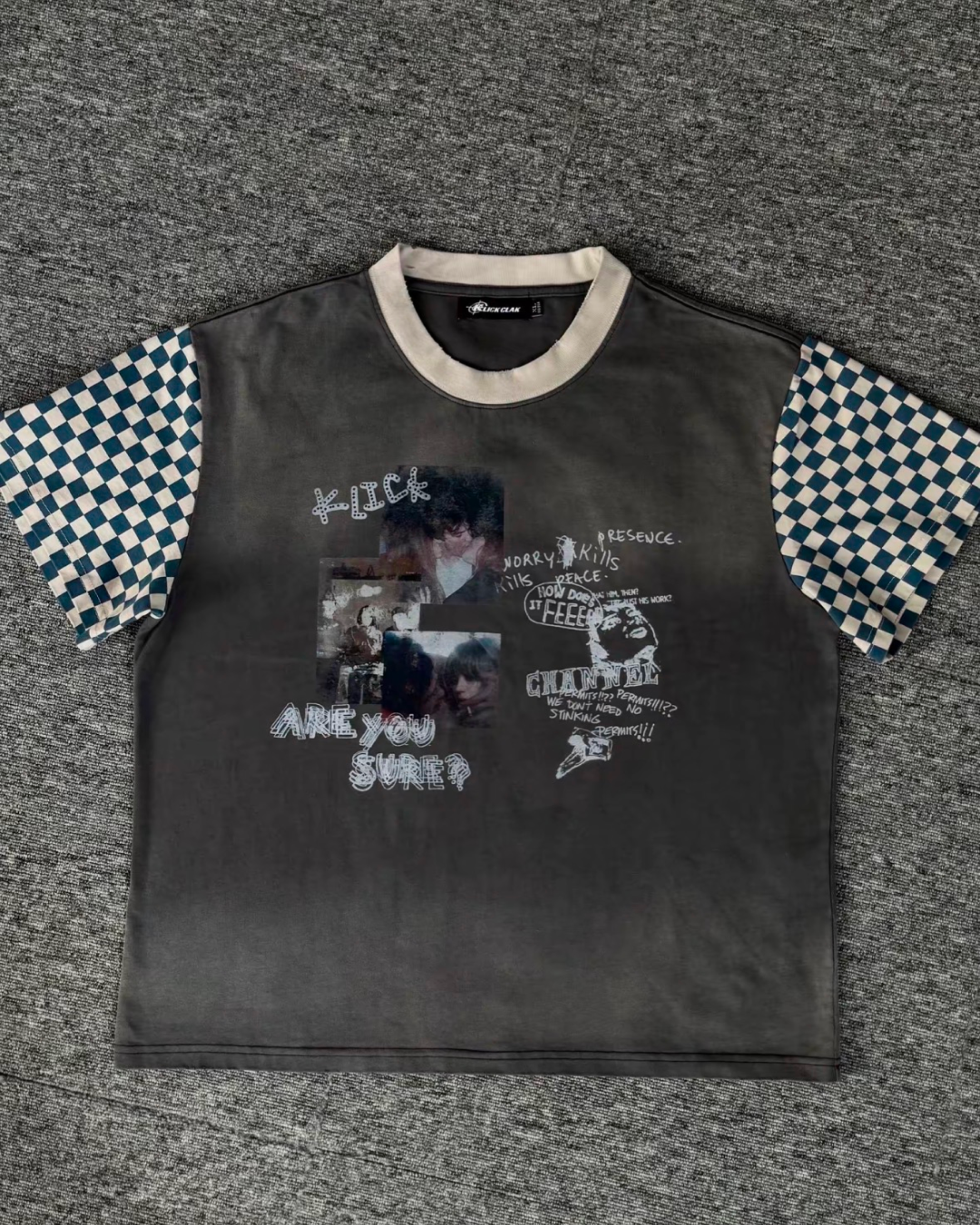 スリーブチェッカーパターン短丈Tシャツ　FM0073