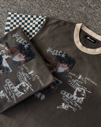 スリーブチェッカーパターン短丈Tシャツ　FM0073