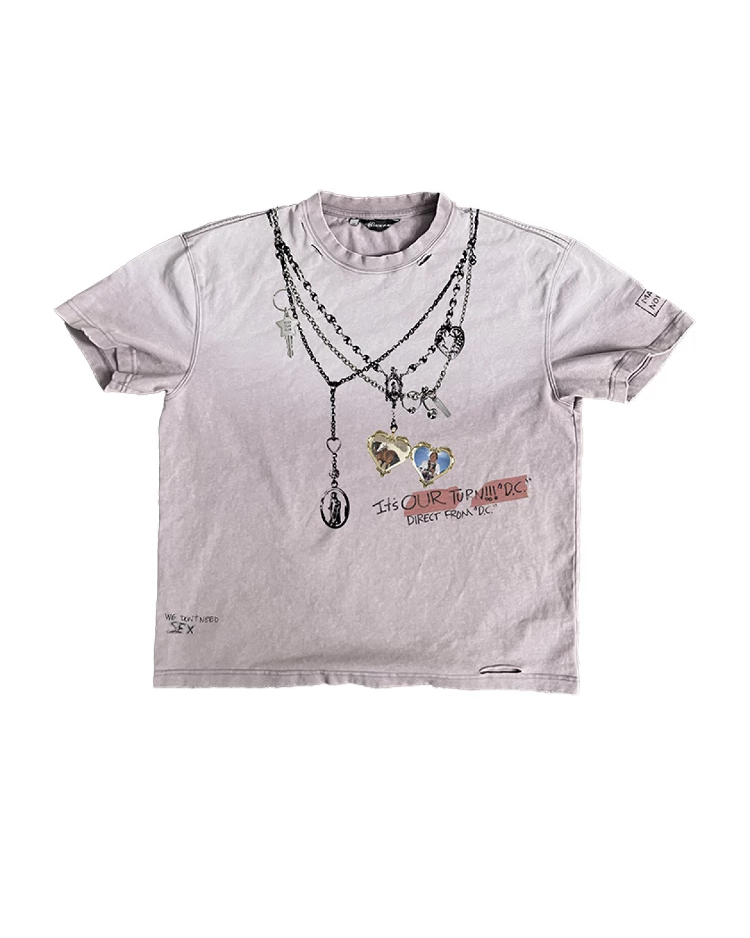 チェーンネックレスプリント短丈Tシャツ　FM0074