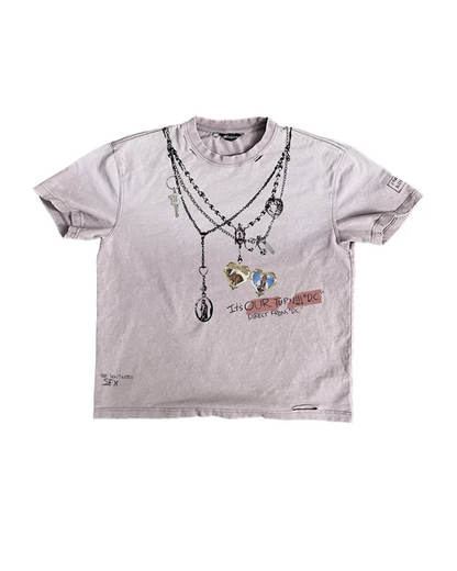 チェーンネックレスプリント短丈Tシャツ　FM0074