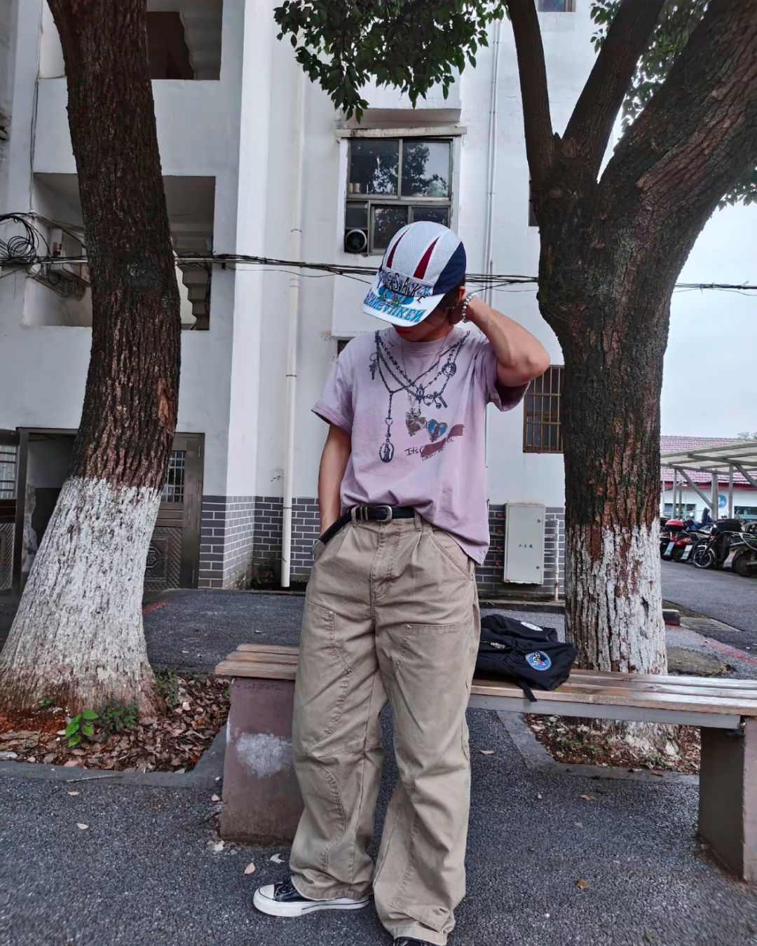 チェーンネックレスプリント短丈Tシャツ　FM0074