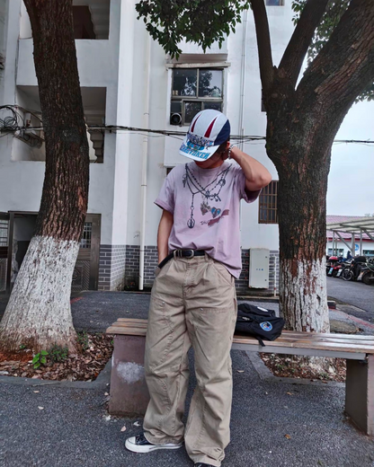 チェーンネックレスプリント短丈Tシャツ　FM0074