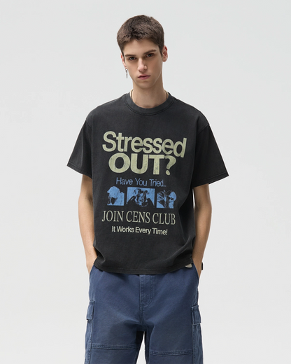 StressedOutデザイン短丈Tシャツ　FM0077