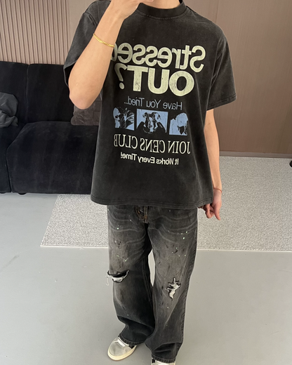 StressedOutデザイン短丈Tシャツ　FM0077