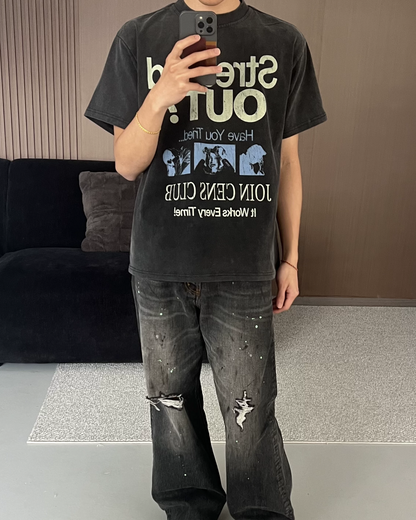 StressedOutデザイン短丈Tシャツ　FM0077