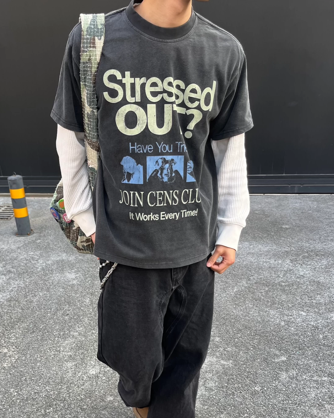 StressedOutデザイン短丈Tシャツ　FM0077