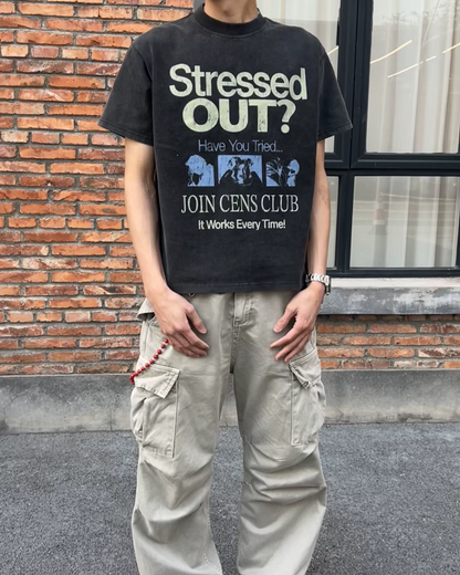 StressedOutデザイン短丈Tシャツ　FM0077