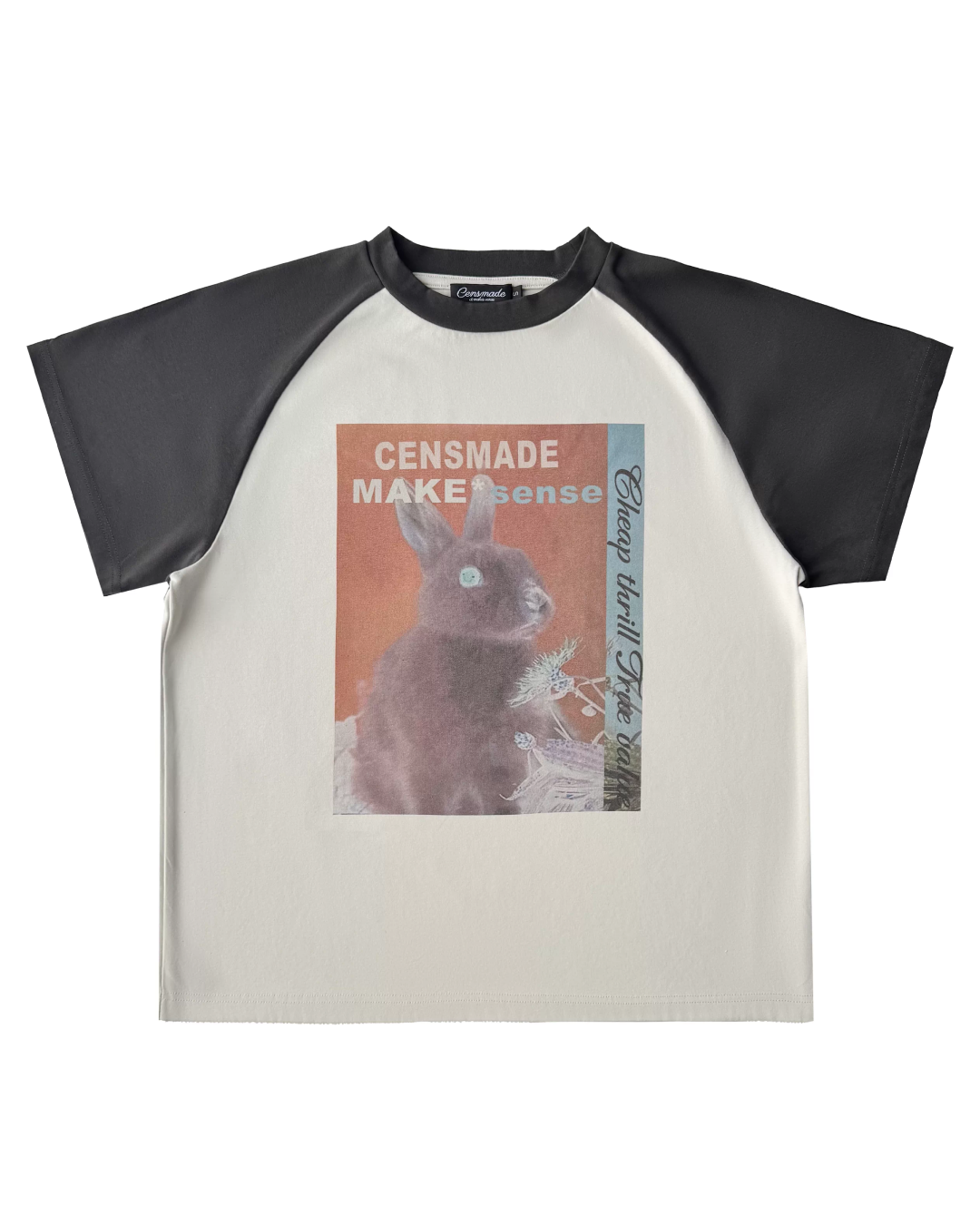 ラビットデザインバイカラー短丈Tシャツ　FM0078