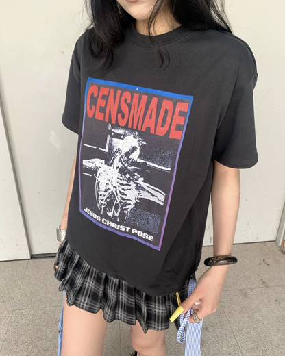 スクエアボーンデザイン短丈Tシャツ　FM0079