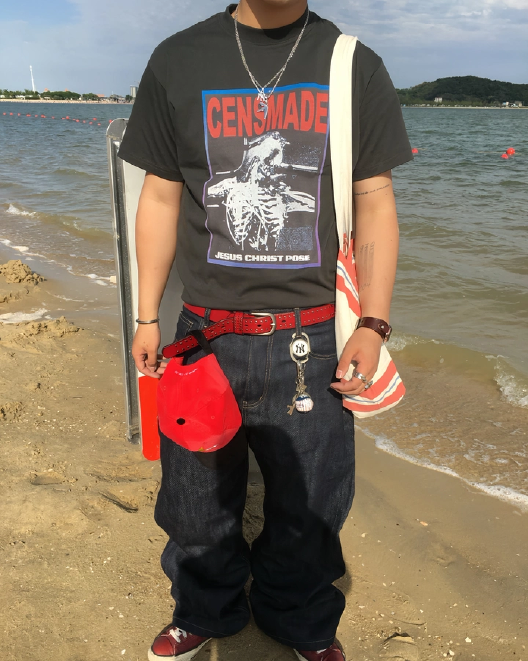 スクエアボーンデザイン短丈Tシャツ　FM0079