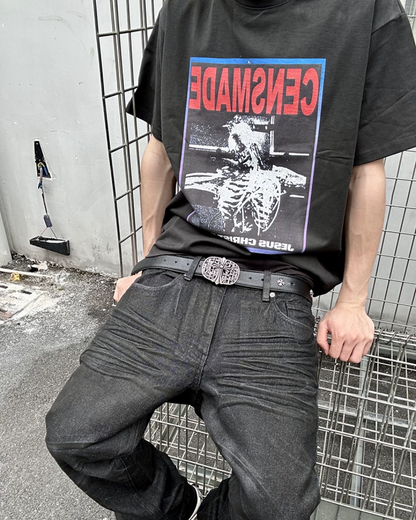スクエアボーンデザイン短丈Tシャツ　FM0079