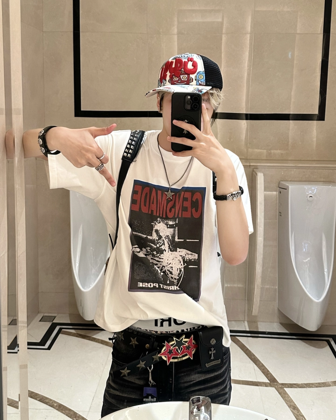 スクエアボーンデザイン短丈Tシャツ　FM0079