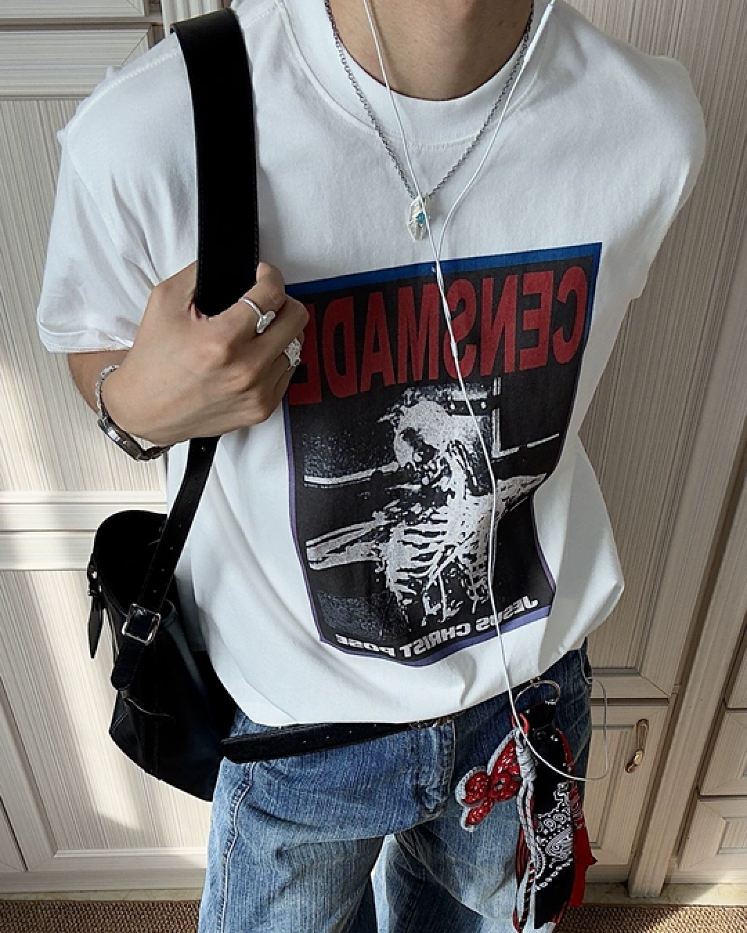 スクエアボーンデザイン短丈Tシャツ　FM0079