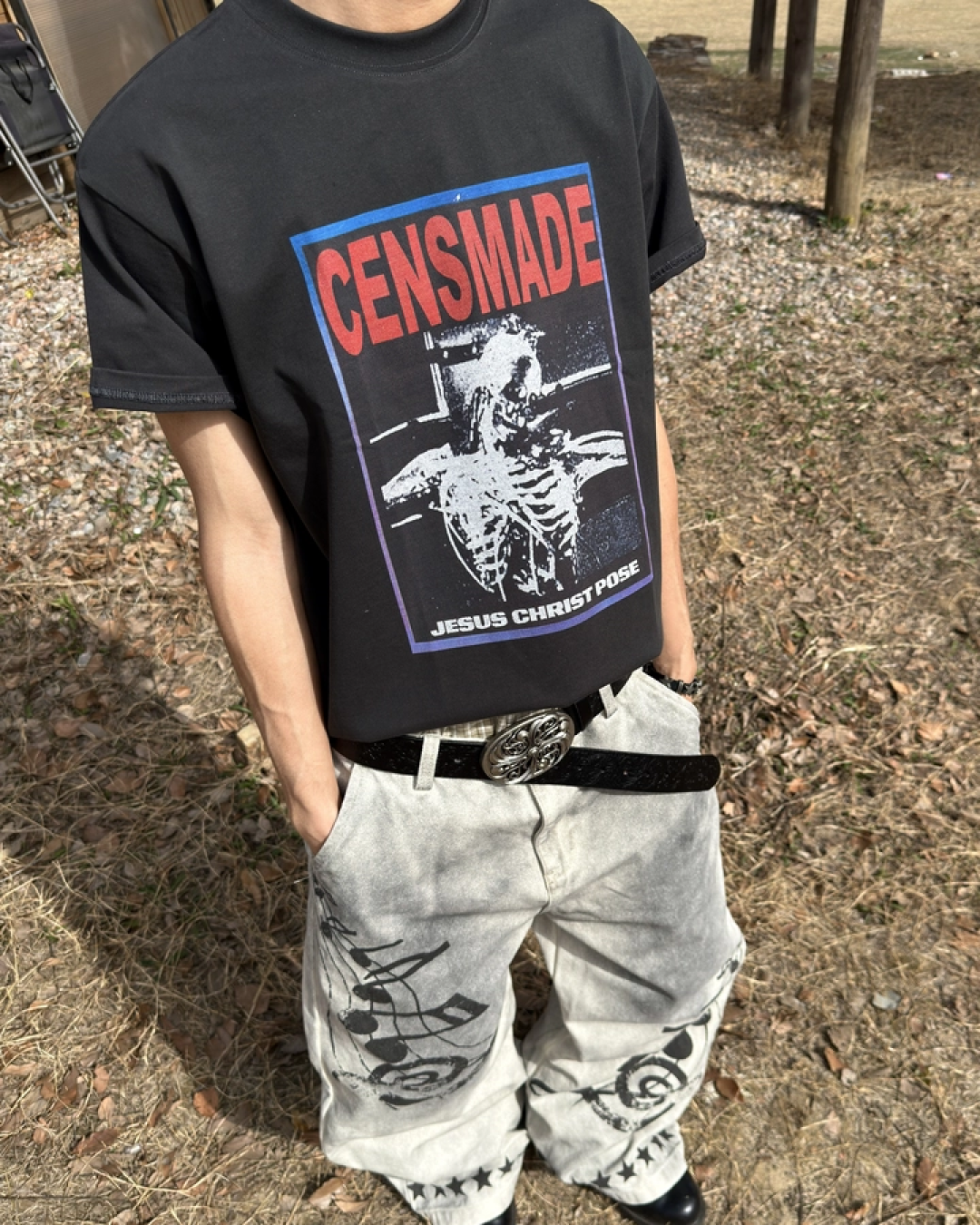 スクエアボーンデザイン短丈Tシャツ　FM0079