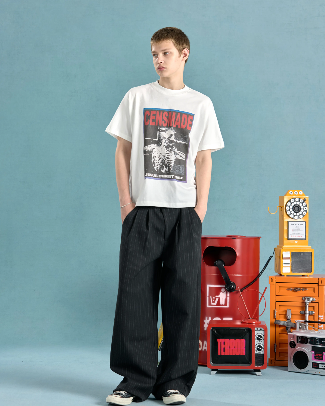 スクエアボーンデザイン短丈Tシャツ　FM0079