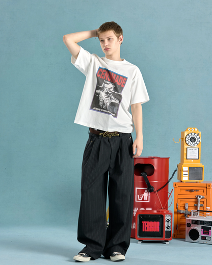 スクエアボーンデザイン短丈Tシャツ　FM0079